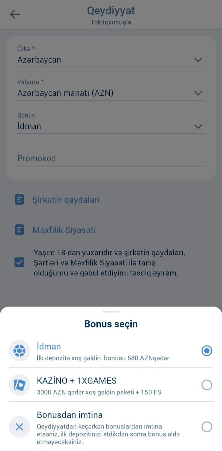 1Xbet Qeydiyyat üçün bonus